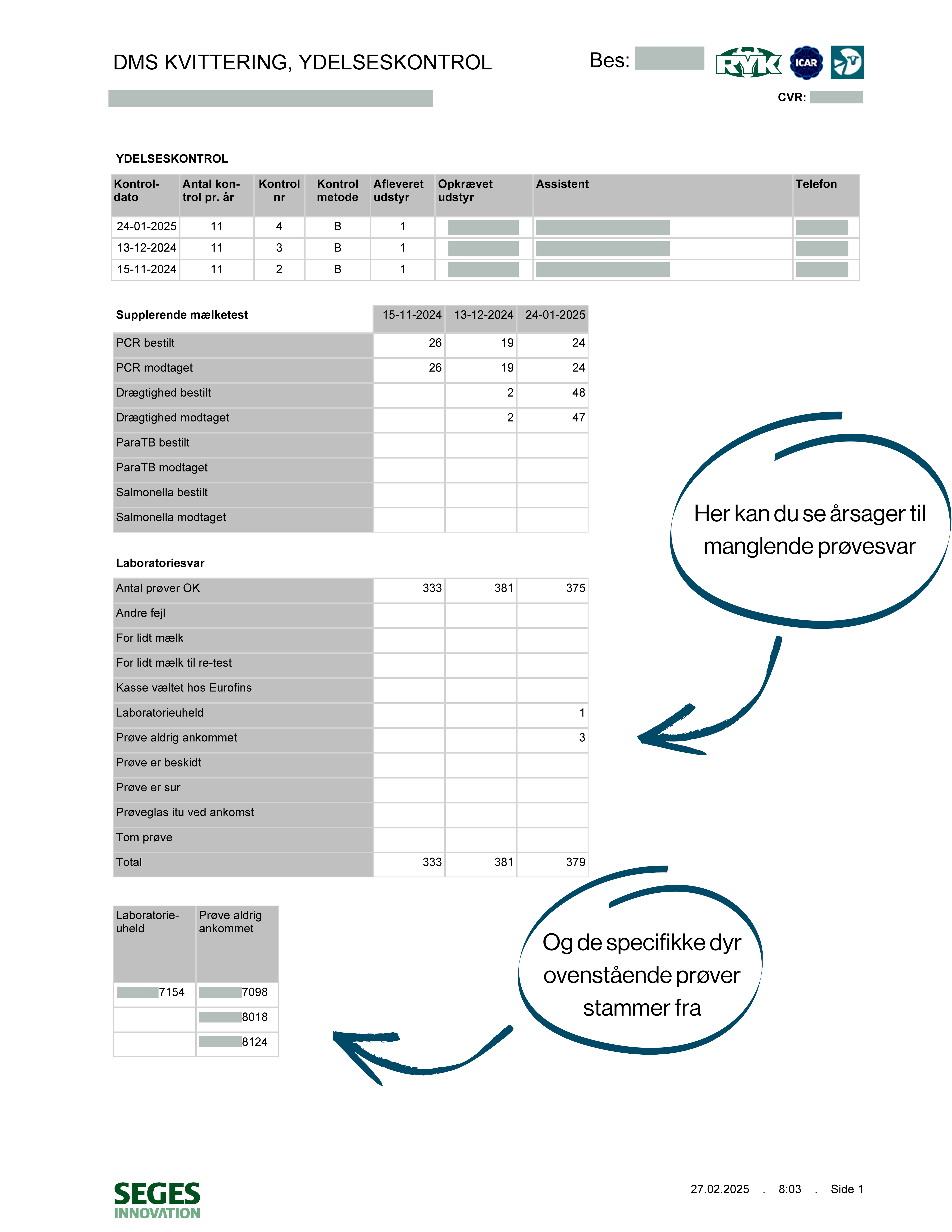 Udskrift DMS Kvittering Ydelseskontrol