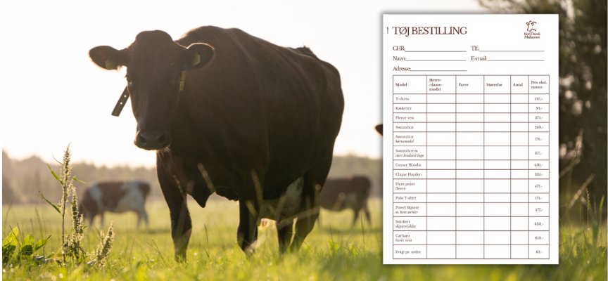 RDM Merchandise Bestillingslisten Med RDM Ko I Baggrunden
